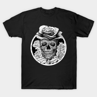 Skull head rose black and white T-Shirt